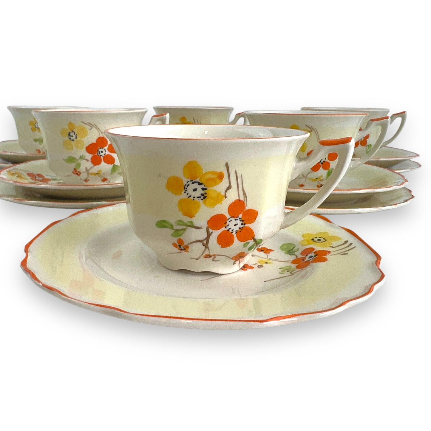 Hand painted flower tea cup set - made in England