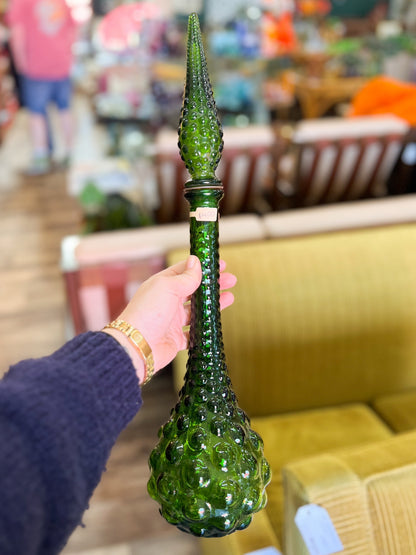 Italian Empoli Green Glass Genie Bottle