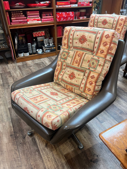 2.Swivel Lounge Chair with Chrome Star Base & Geometric Upholstery
