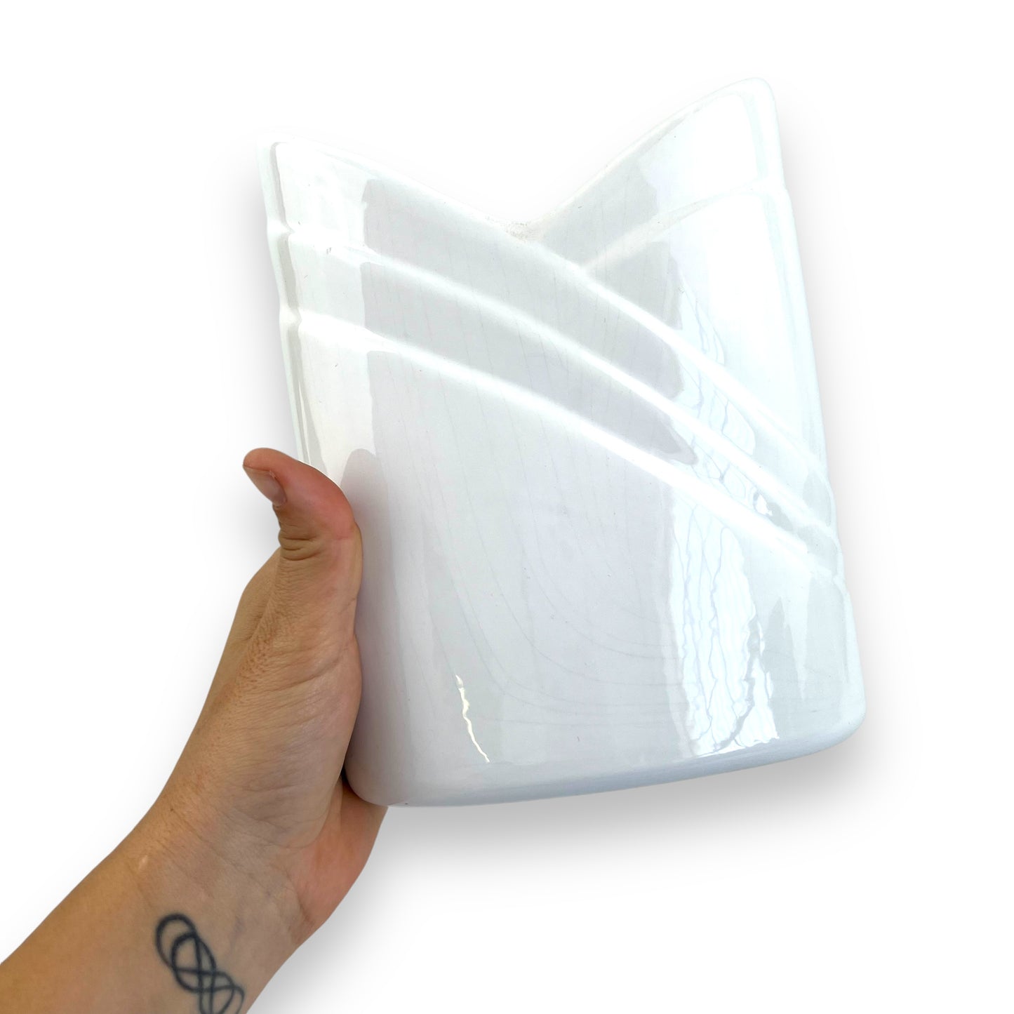 White V shape opening vase made in Portugal