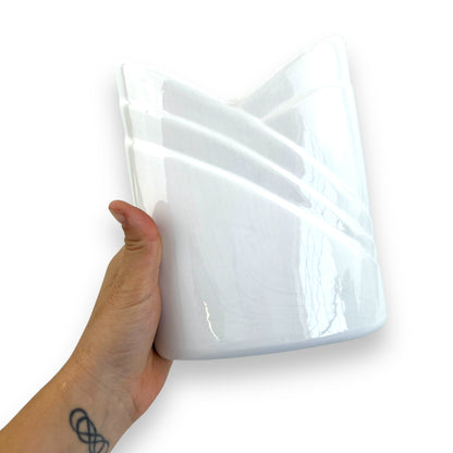 White V shape opening vase made in Portugal