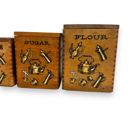 Wooden Kitchen Canister Set - Tea, Coffee, Sugar, Flour