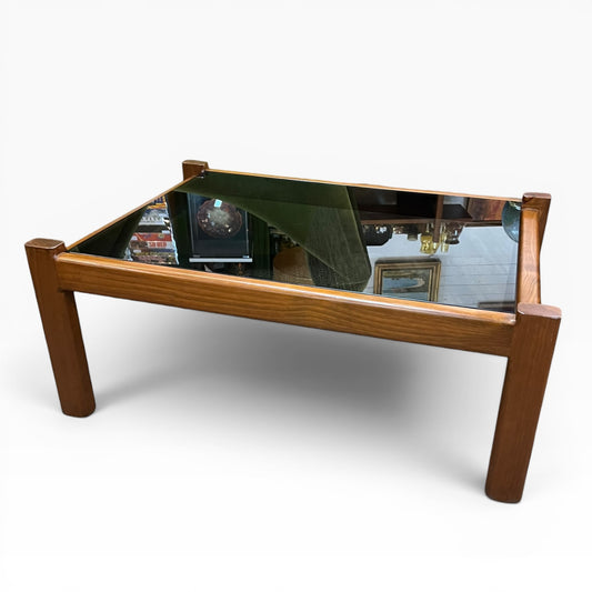 Mid Century Cedar Coffee Table with Smoked Glass Top