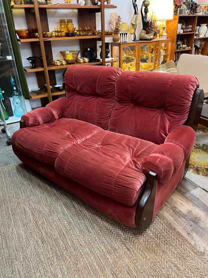 #1 Pink Velvet 2 Seater Lounge with Timber Frame