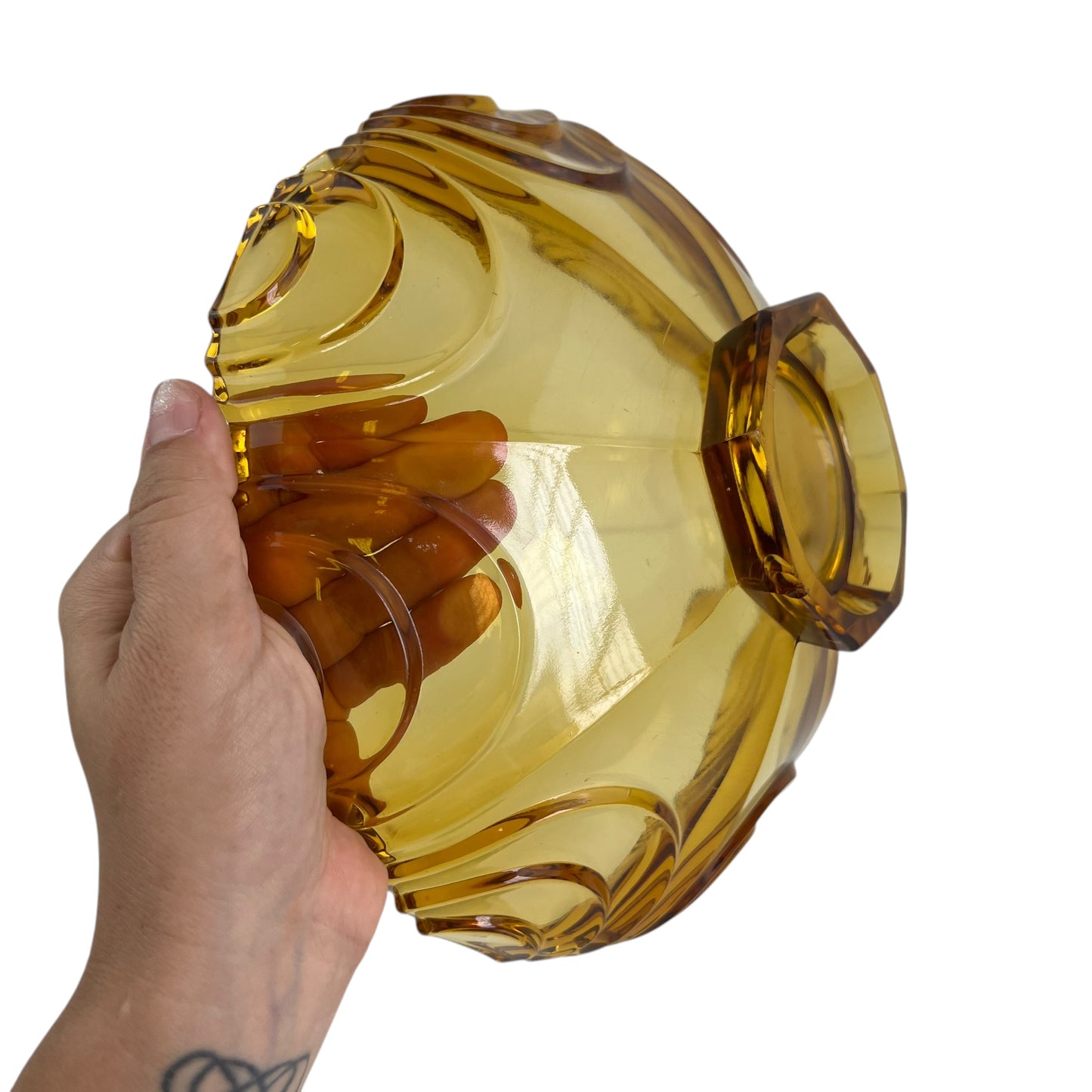 Amber Glass Scallop Edge Bowl