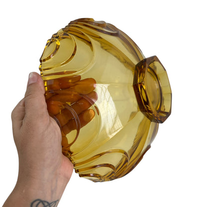 Amber Glass Scallop Edge Bowl