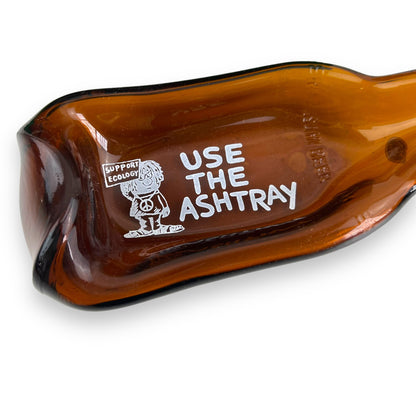 Flattened Bottle Ashtray – 1970s Brown Glass with Original Box