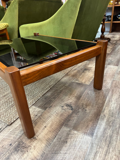 Mid Century Cedar Coffee Table with Smoked Glass Top