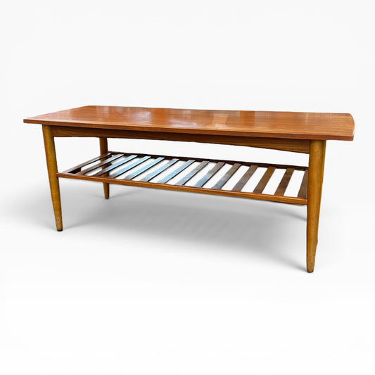 Teak Coffee Table with Slatted Magazine Rack