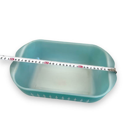 Pyrex Australia Turquoise Casserole Dish with Picket Fence Spear Pattern & Clear Glass Lid COB-600