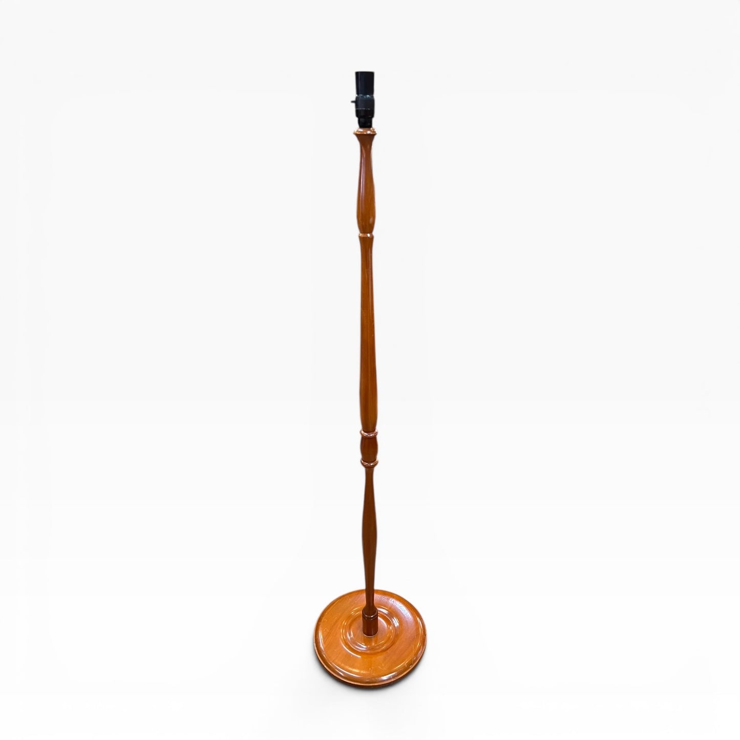 turned timber floor lamp