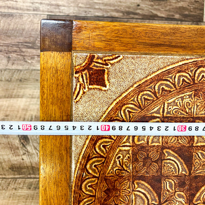 Rectangle wood tile coffee table with circle pattern