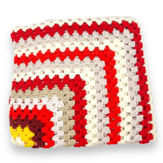 Crochet Blanket - Red, white & Yellow crochet knit blanket