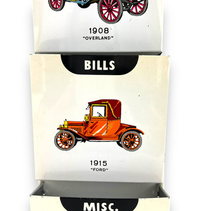 Metal Letters & Bills Wall Hanging Organiser with Vintage cars artwork