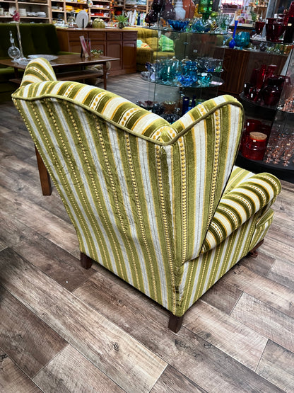 2.Green stripe wingback chair