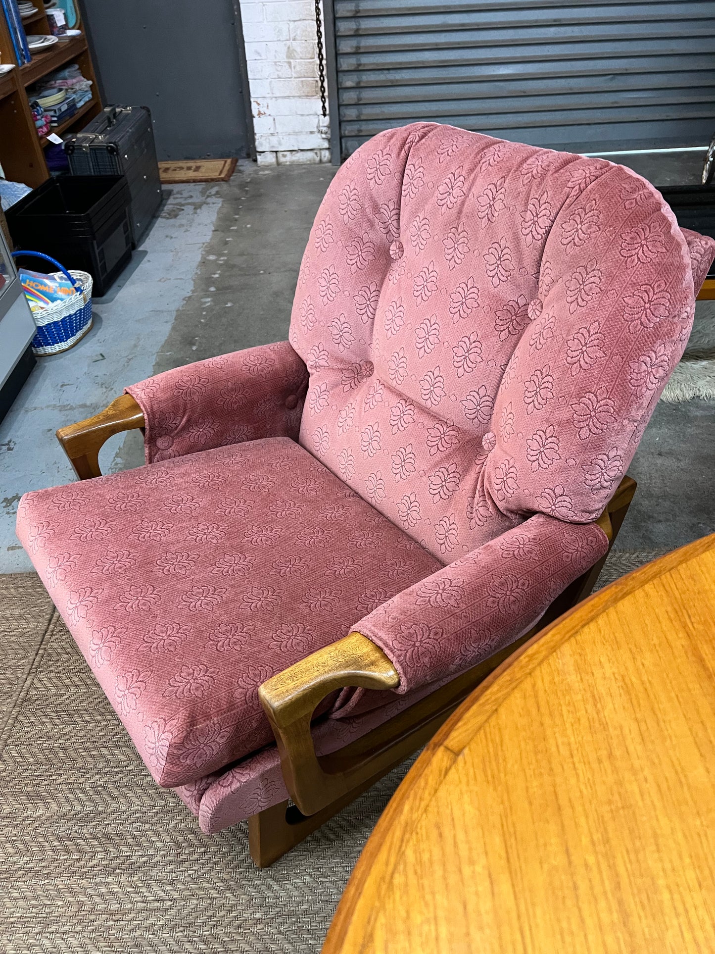 2. Pink Patterned Upholstery Sleigh Base Armchair