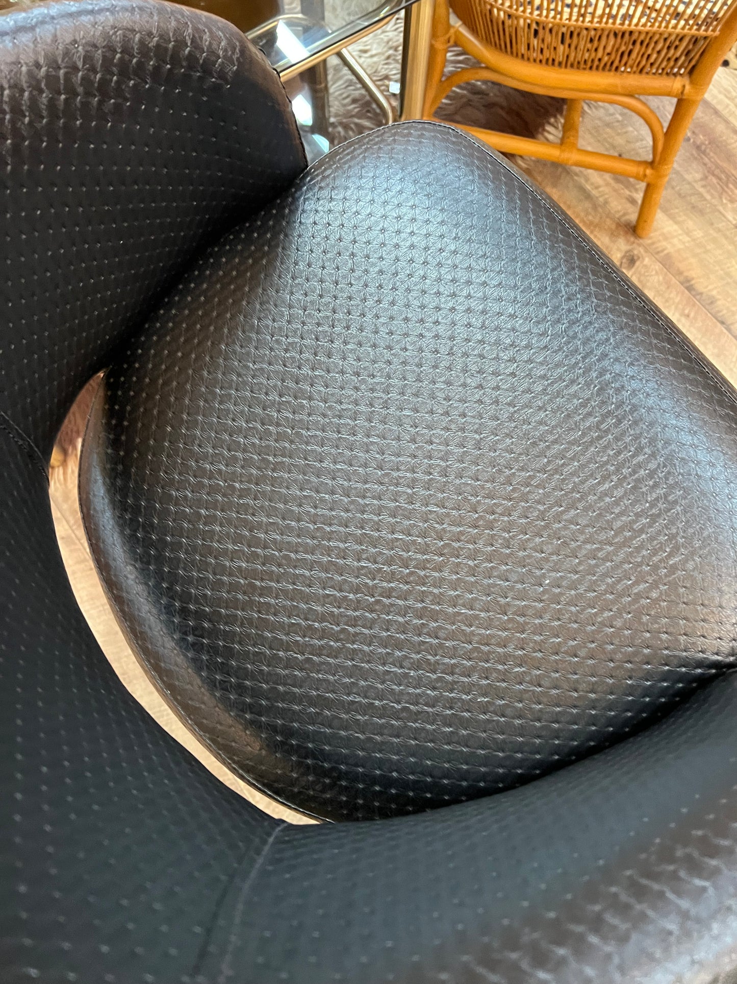 Pair of Black Vinyl Bar Stools with Footrest Base