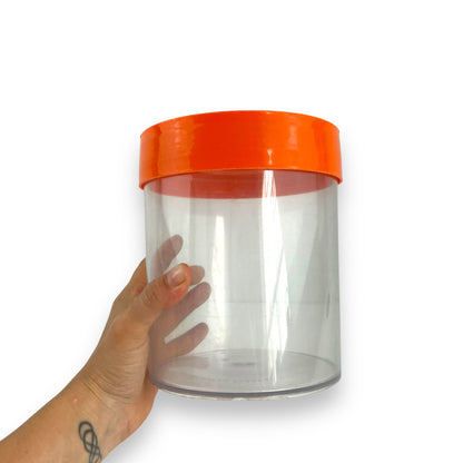 Atlas Plastics Clear Storage Canister with orange lid