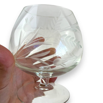 Set of 2 Brandy Snifter Glasses with etched wheat pattern
