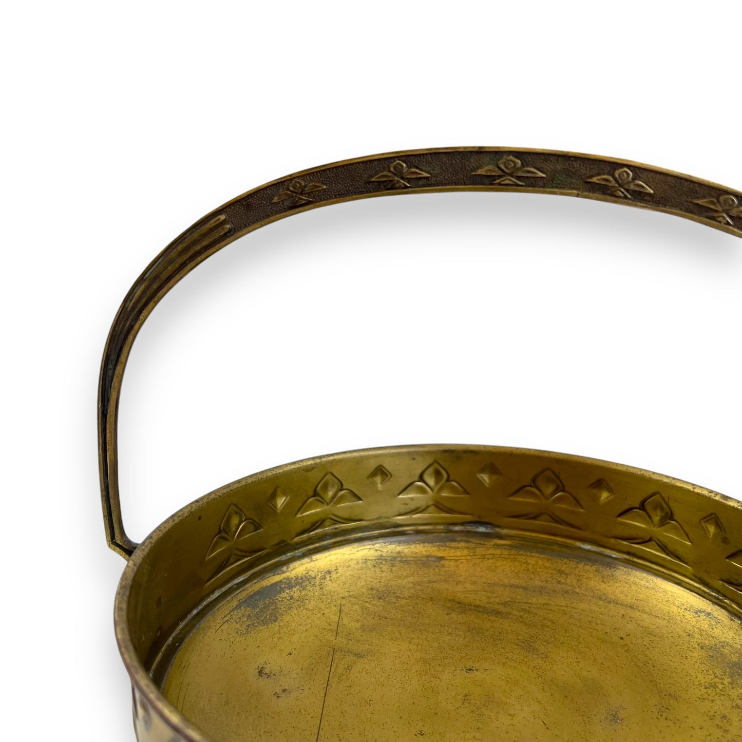 Brass Basket with Handle - Embossed Design
