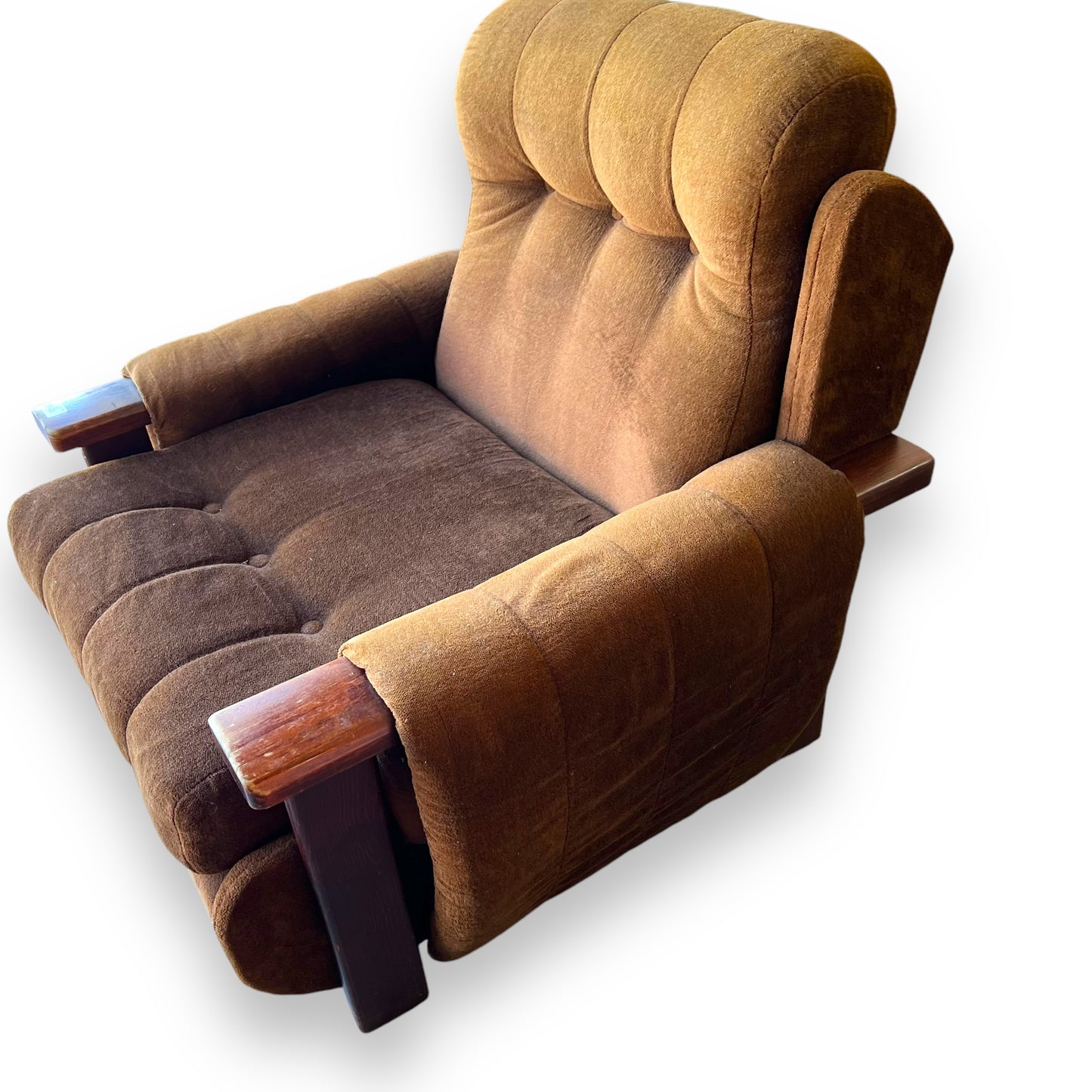 Brown Lounge Chair with Wooden Armrests