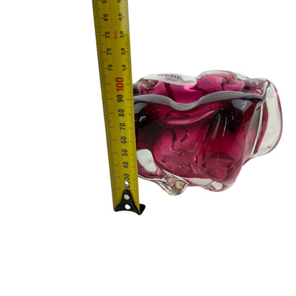 Pink and clear art glass dish