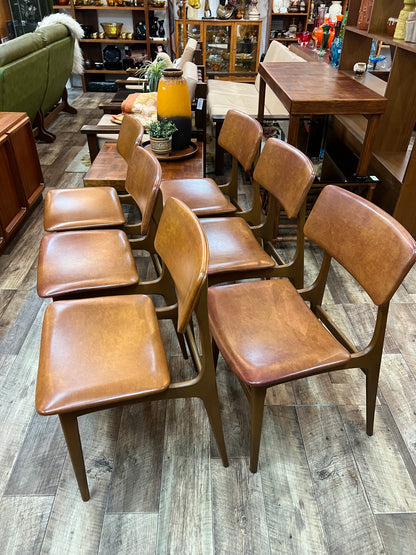Set of 6 HiFi Mid Century Dining Chairs with brown upholstery