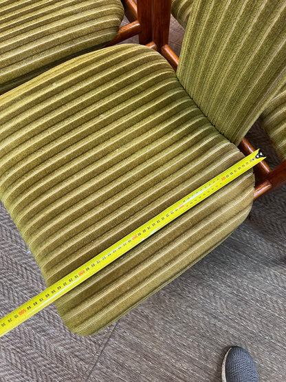Set of 6 Vintage Burgess Dining Chairs | Mid Century Timber & Green Velvet