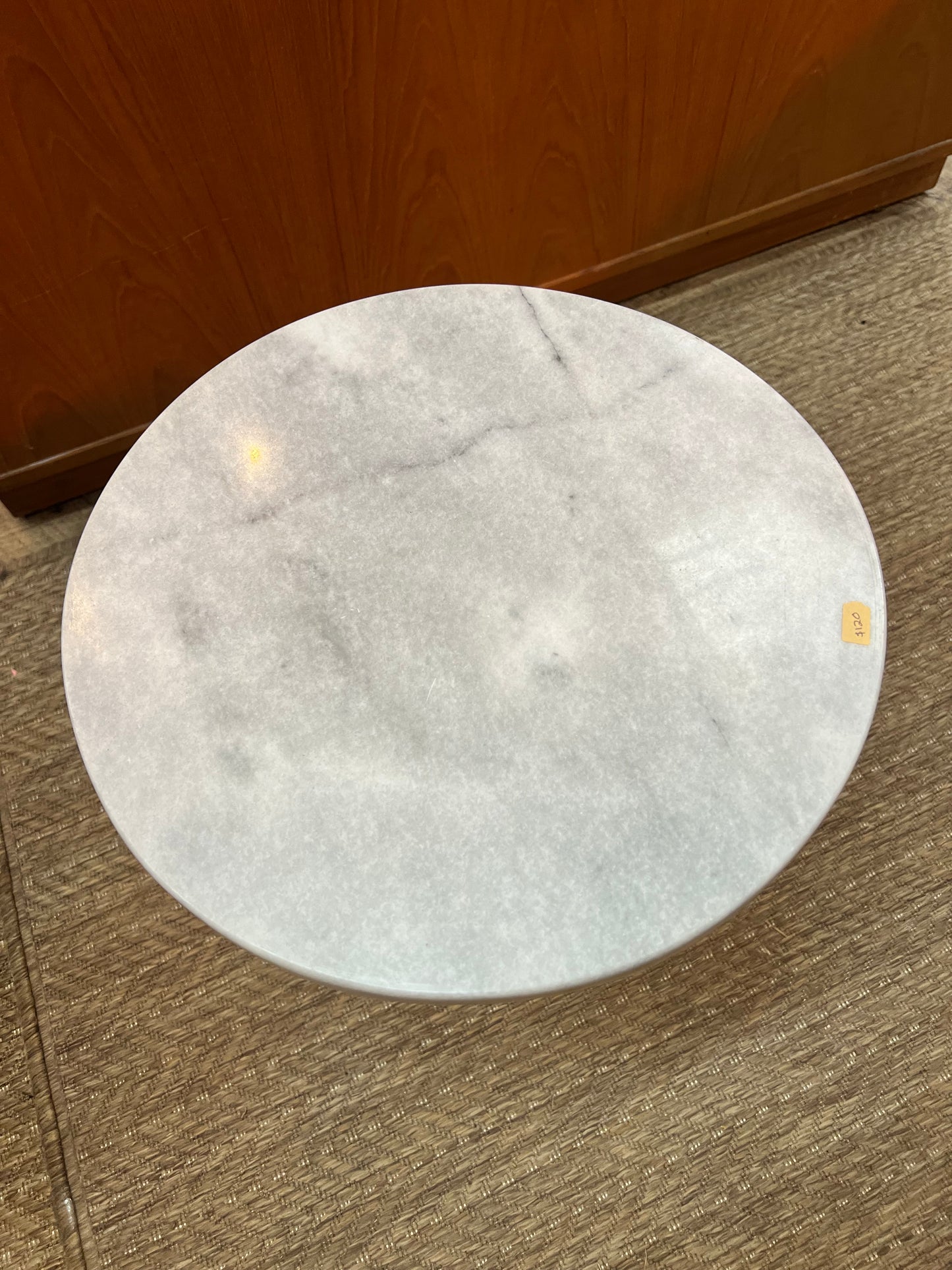 Marble Top Side Table with Ornate Metal Pedestal Base