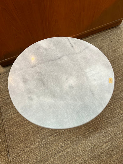 Marble Top Side Table with Ornate Metal Pedestal Base