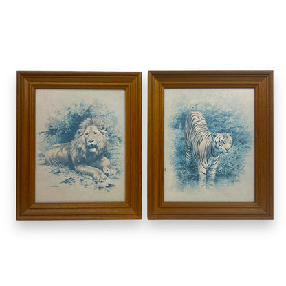 Lion & Tiger Print Set in wooden frame