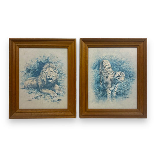 Lion & Tiger Print Set in wooden frame