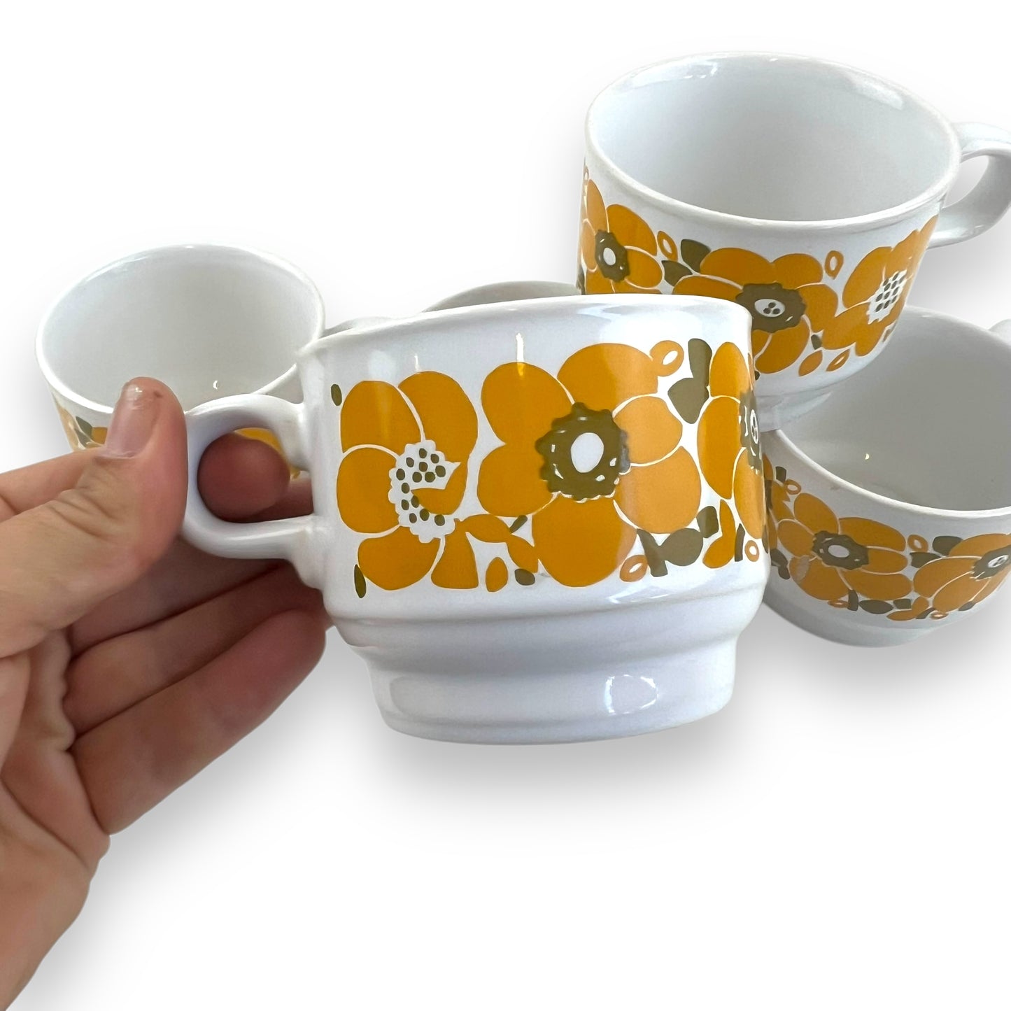 Staffordshire Pottery Yellow Flower Cup Set of 5