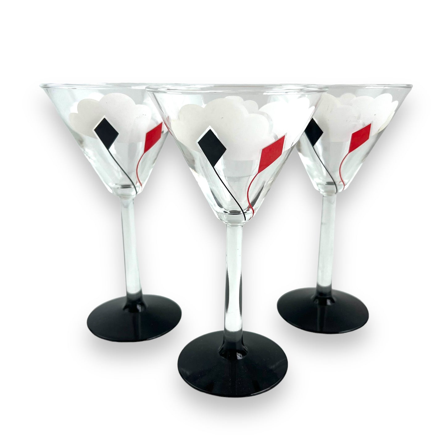 Black & Red Kite Martini Glass Set of 3