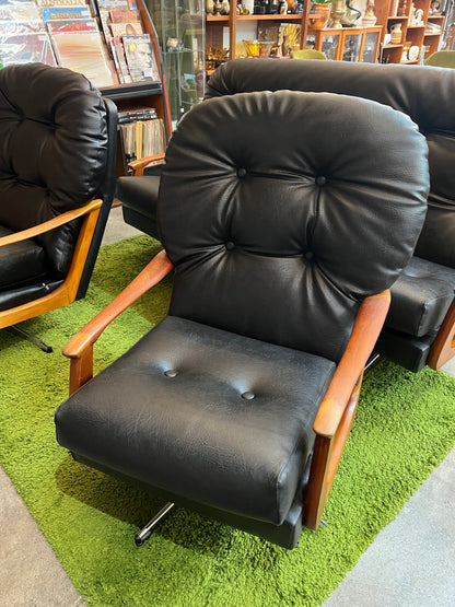 2. Black Vinyl Swivel Armchair with Timber Arms