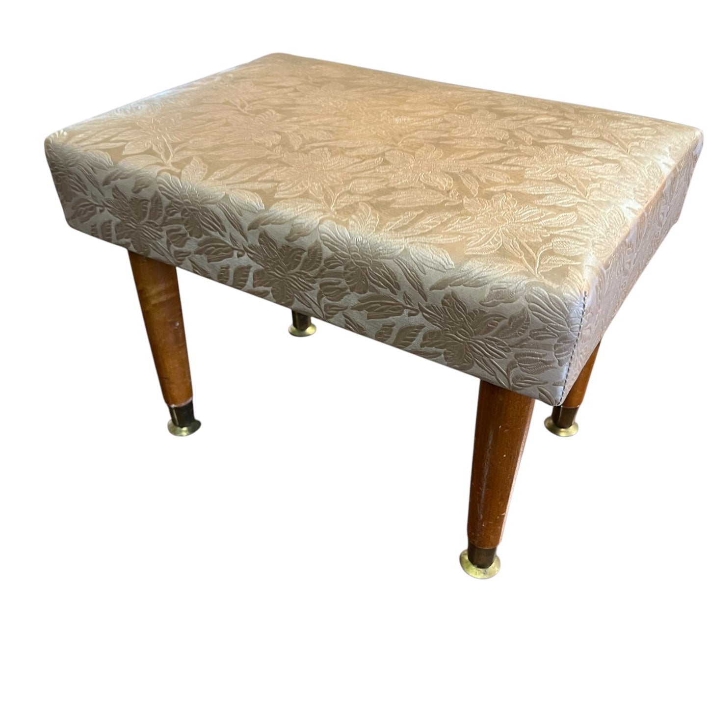 Footstool – Gold Floral Upholstery & Tapered Legs