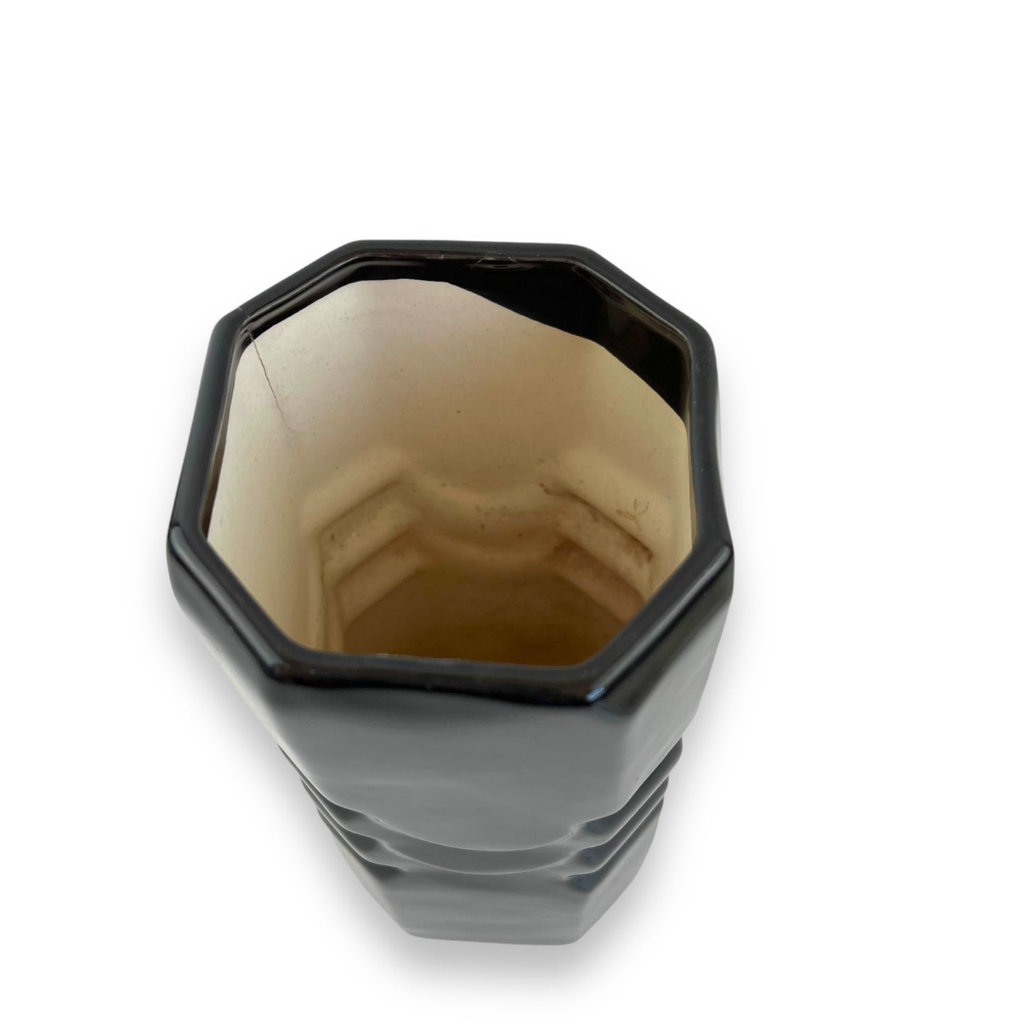 Black Octagon shape Ceramic Vase