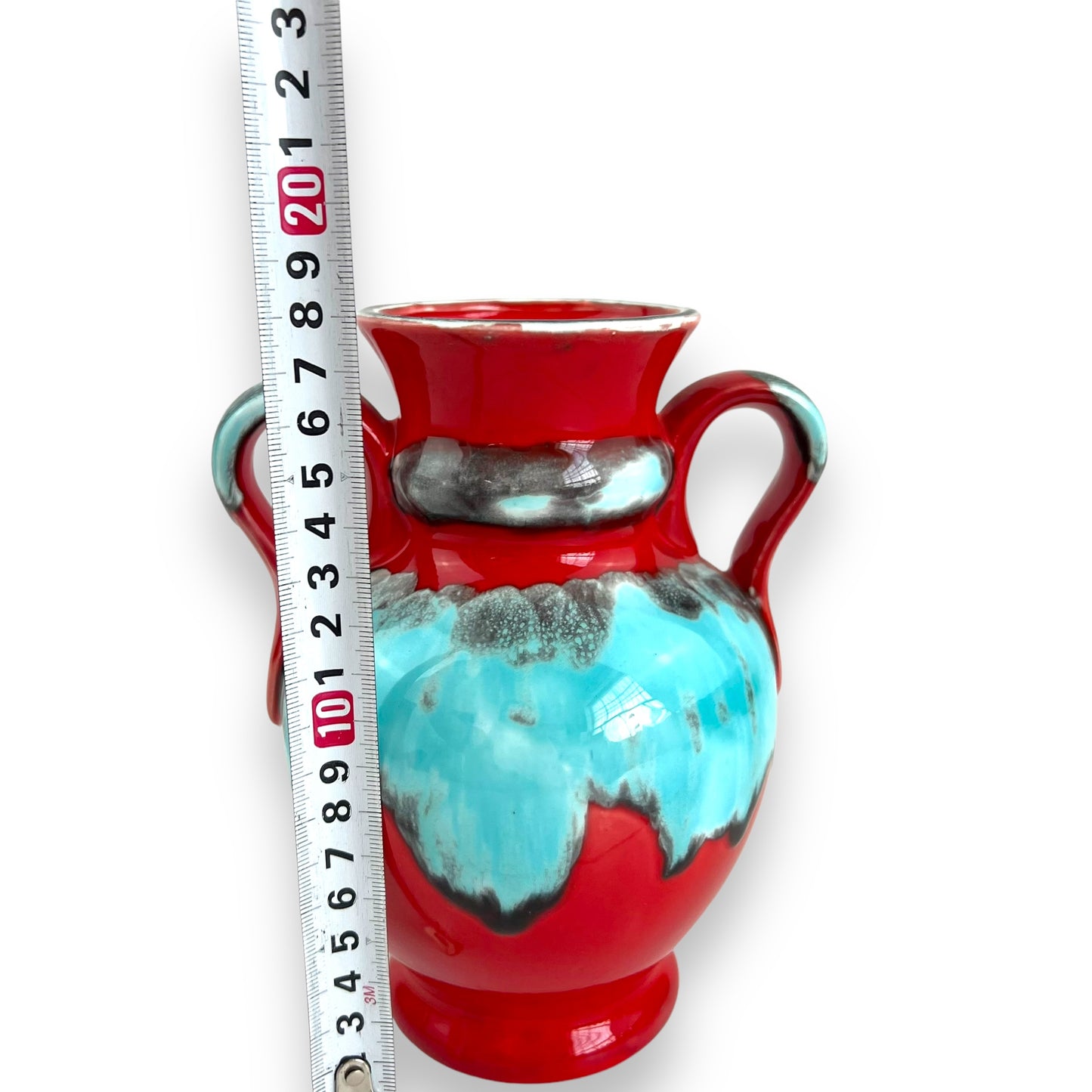 Red & Blue Twin Handle Ceramic Vase