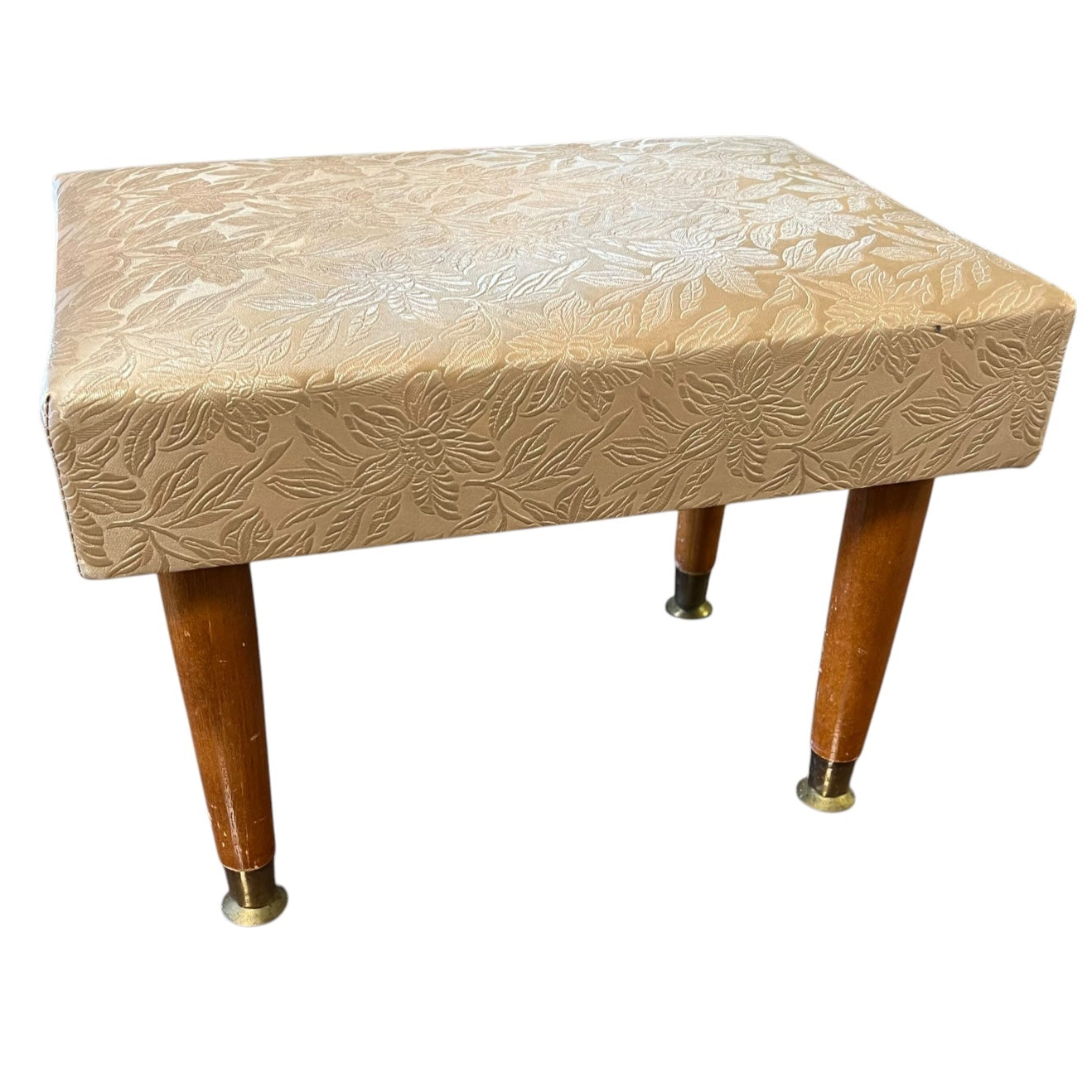 Footstool – Gold Floral Upholstery & Tapered Legs