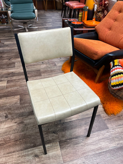 Cream Vinyl Dining Chair – Black Metal Frame