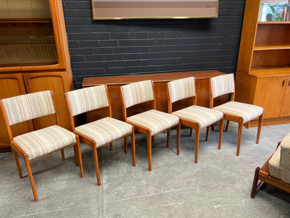 Mid-Century Timber Dining Chairs with Pastel Striped Upholstery – Set of 5