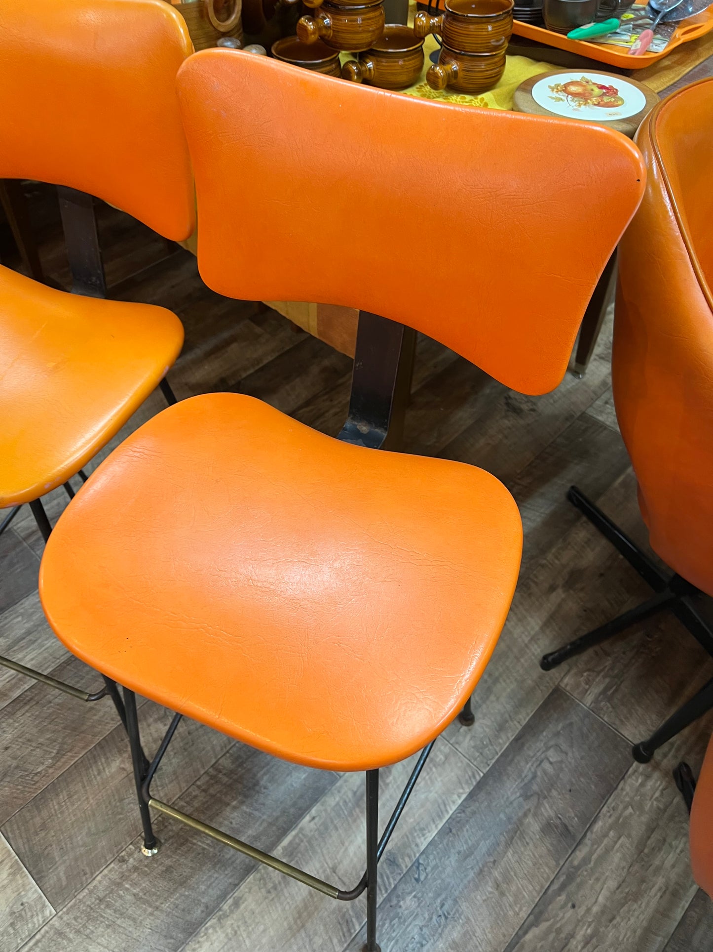 Orange Vinyl Bar Stools – Set of 3