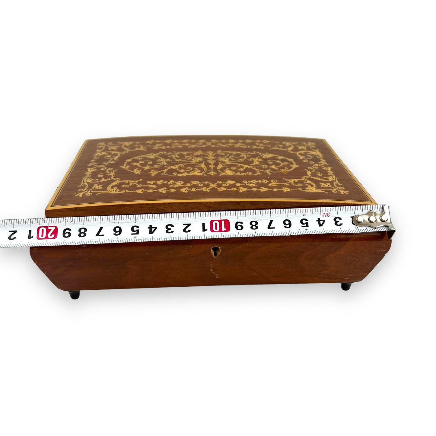 Italian Wood Inlay Jewellery Box with red lining