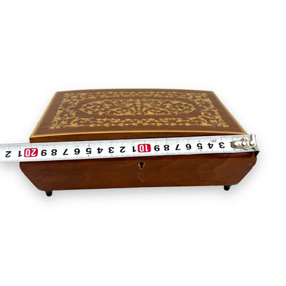Italian Wood Inlay Jewellery Box with red lining