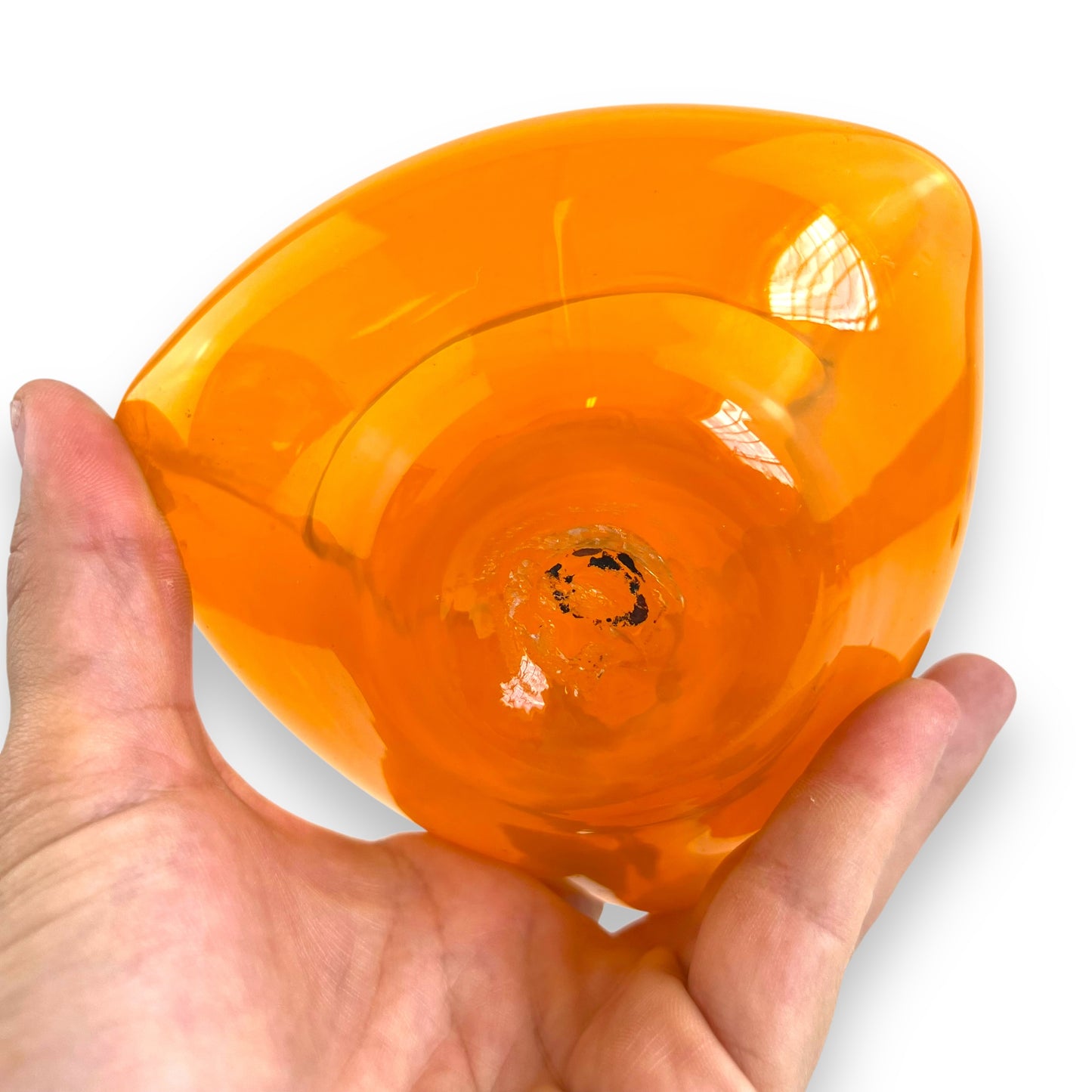 Bright Orange Art Glass Triangular Ashtray
