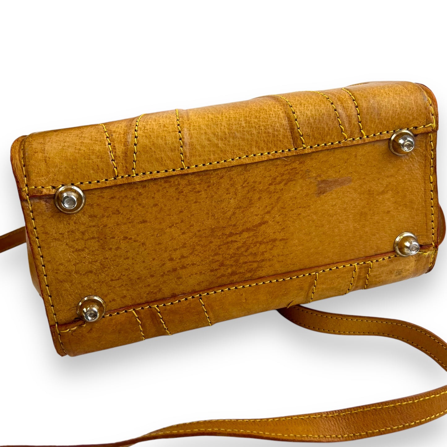 Structured Tan Leather Bag with Top Handle and Strap