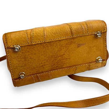 Structured Tan Leather Bag with Top Handle and Strap