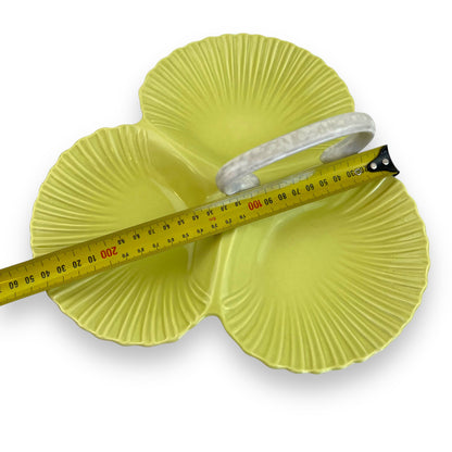 Poole Pottery Shell Dish – Green Tri-Section Serving Tray with Handle