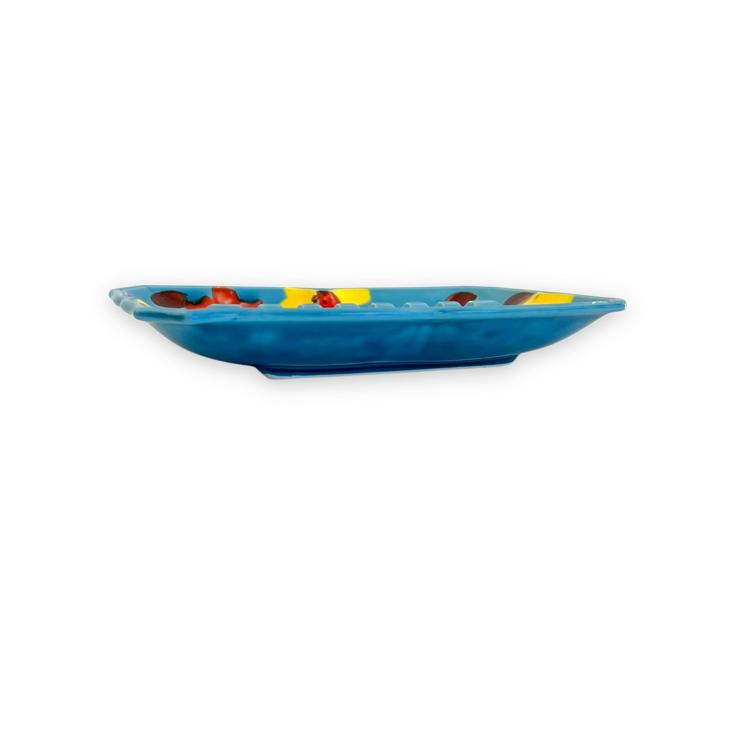 Hand-Painted Ceramic Butter Dish – Floral Motif in Blue, Yellow & Red