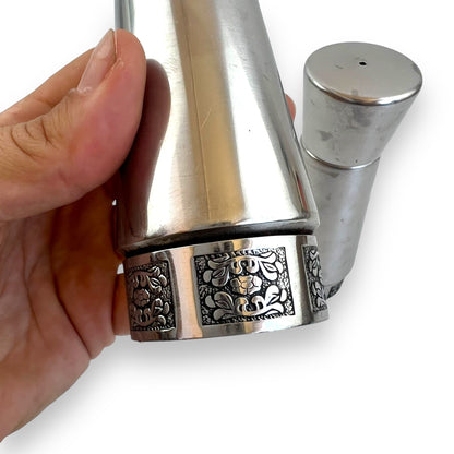 Stainless Steel Salt and Pepper Shakers with Ornate Floral Trim by Wiltshire